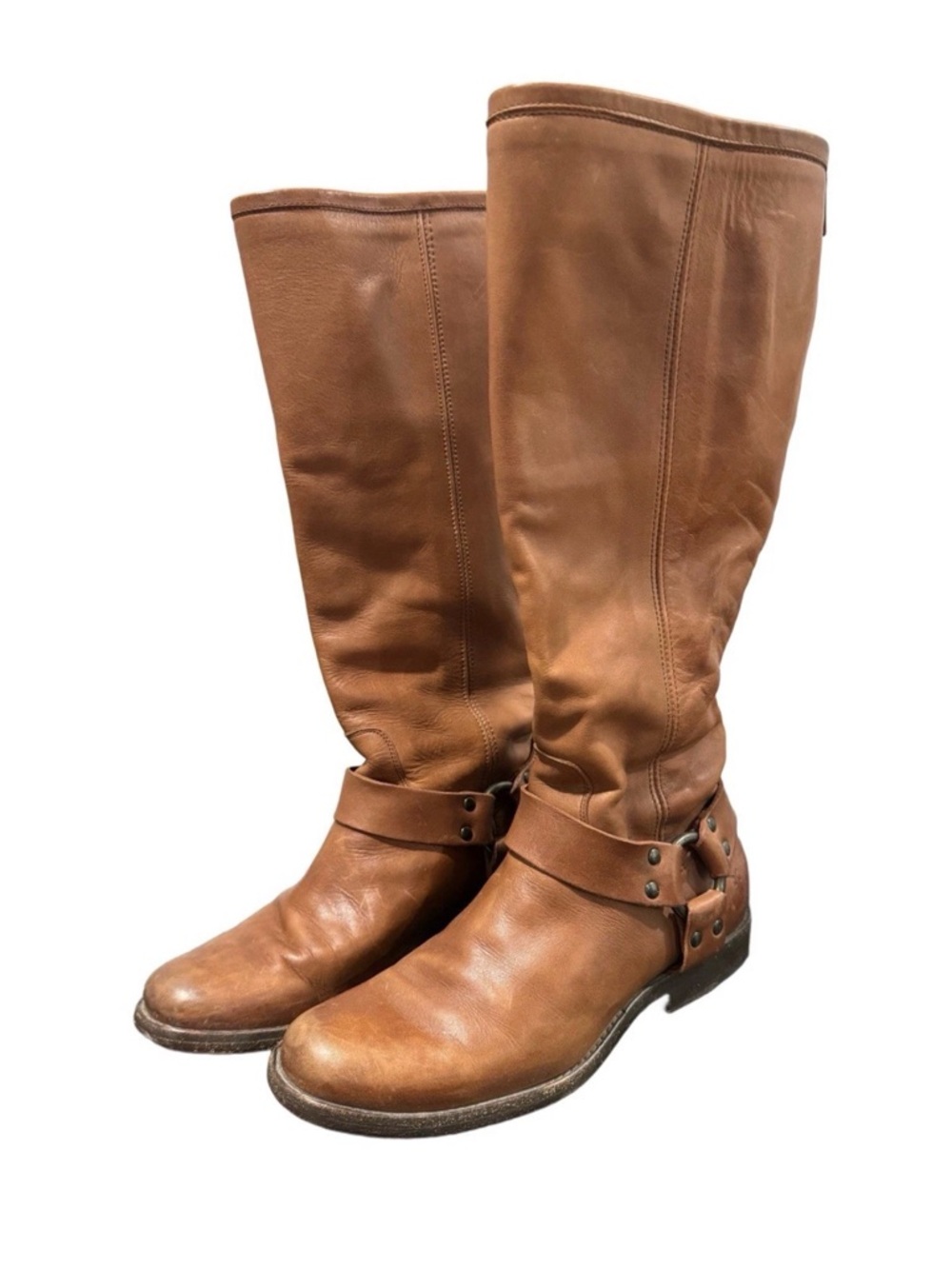 FRYE Women's Phillip Harness Cognac Brown Soft Vintage Leather Riding Boots